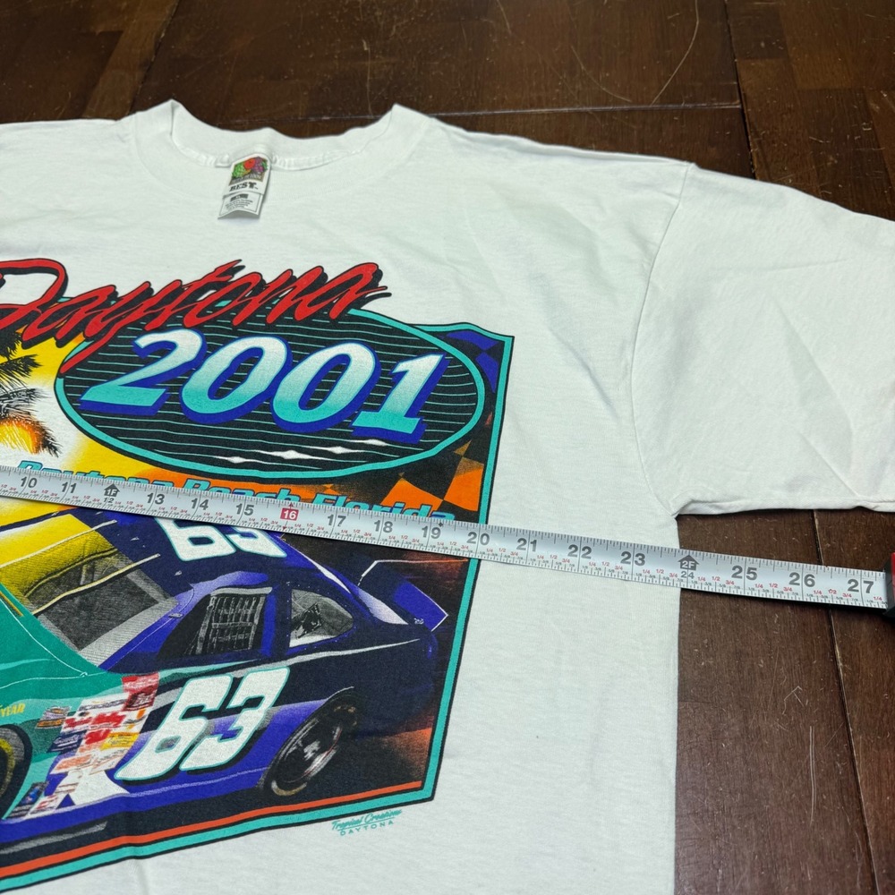 Vtg Daytona 2001 Racing Fruit of the Loom T-Shirt Mens XL White Graphic Car #63 - Picture 4 of 6